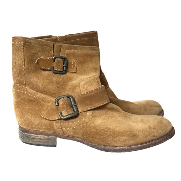 Saks Fifth Avenue Italy 10022 Honey Brown Suede Ankle Engineer Boots Womens 39.5 - Picture 14 of 14